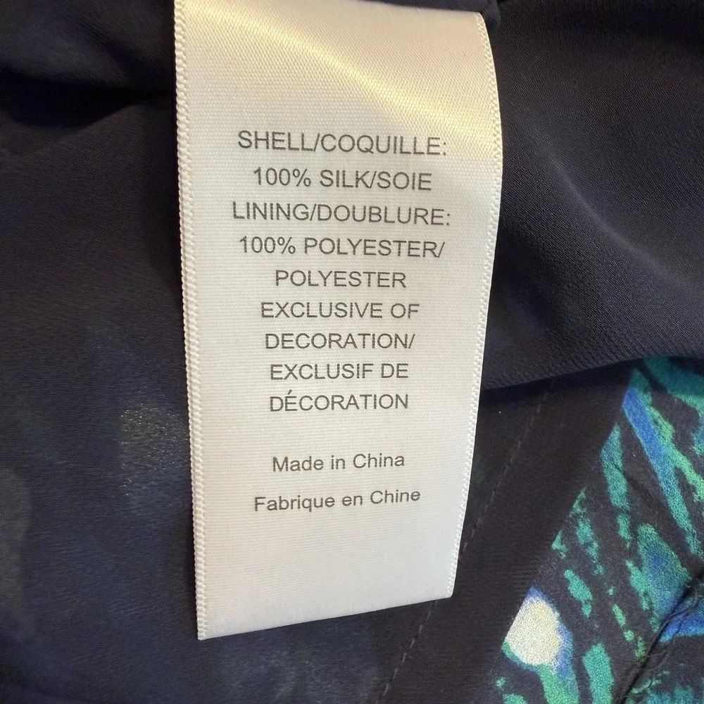 Tory Burch 100% Silk Dress 12 Blue Green Watercolor Knee Length Career Lined EUC